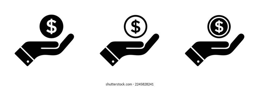 Money in hand vector icons set 