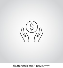 Money In Hand , Vector Line Icon
