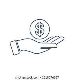 Money in the hand. Vector linear icon on a white background.
