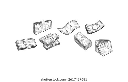 money handdrawn engraving doodle collection