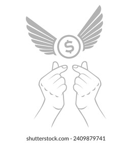 money hands icon, wings on a white background, vector illustration