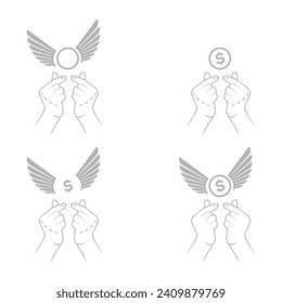 money hands icon, wings on a white background, vector illustration