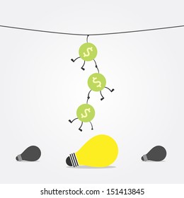 money hang from rope to keep up idea bulb
