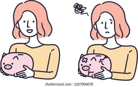 money happy distressed woman simple illustration