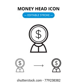 Money head line icon with editable stroke. Vector symbol