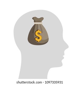 Money in head. Vector illustration