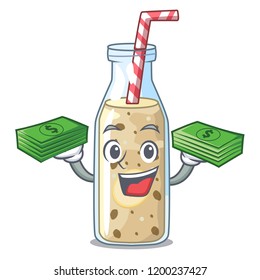 With money healthy banana smoothie in cartoon glass