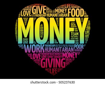 MONEY heart word cloud collage, concept background