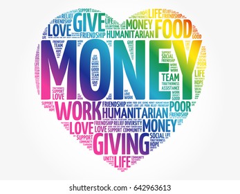 MONEY heart word cloud collage, concept background