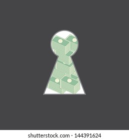 Money in hole lock concept. vector. eps10