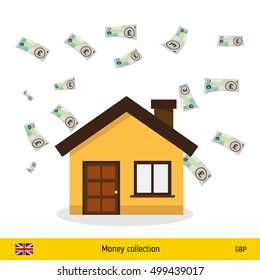 Money for home. British pound banknote. Real Estate Concept vector illustration.