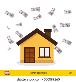Money for home. British pound banknote. Real Estate Concept vector illustration.