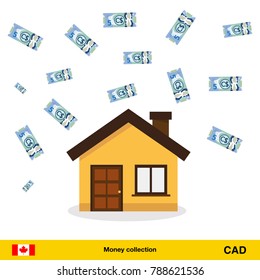 A lot of money for home. Canadian dollar banknote. Real Estate Concept vector illustration.