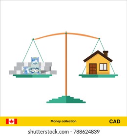 Money for home. Canadian dollar banknote. Real Estate Concept vector illustration.