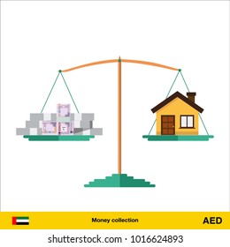 Money for home. Dirham banknote. Real Estate Concept vector illustration.