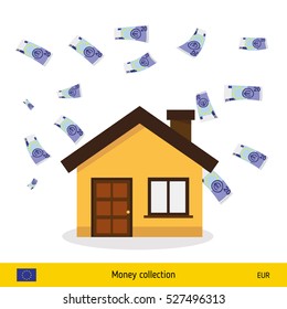 Money for home. Euro banknote. Real Estate Concept vector illustration.