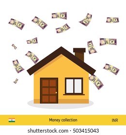 Money for home. Indian rupee banknote. Real Estate Concept vector illustration.