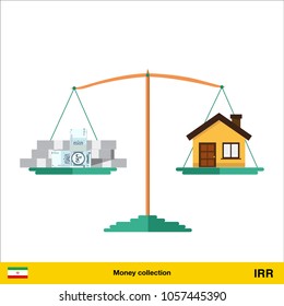 Money for home. Iranian rial banknote. Real Estate Concept vector illustration.