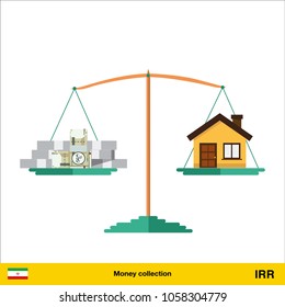 Money for home. Iranian rial banknote. Real Estate Concept vector illustration.