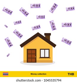 A lot of money for home. Thai baht banknote. Real Estate Concept vector illustration.


