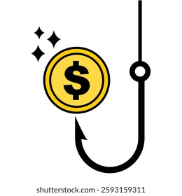 Money hook with dollar currency clip art. Illustration of trap money flat cartoon style