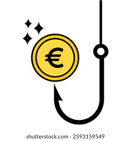 Money hook with euro currency clip art. Illustration of trap money flat cartoon style