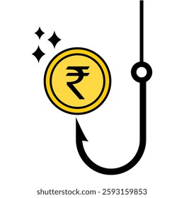 Money hook with rupee currency clip art. Illustration of trap money flat cartoon style