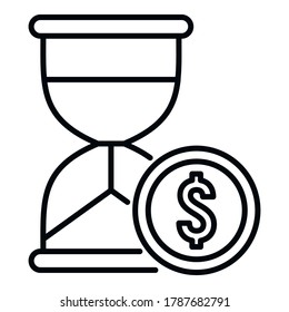 Money hourglass online loan icon. Outline money hourglass online loan vector icon for web design isolated on white background