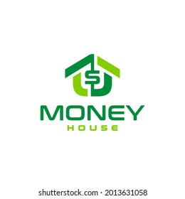 Money house with creative unique dollar for construction and investment logo design template vector illustration