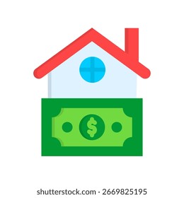 Money House Icon Flat Vector Illustration