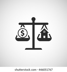 money and house on scales icon