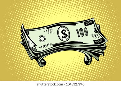 money hundred dollar banknotes. Comic book cartoon pop art retro vector illustration
