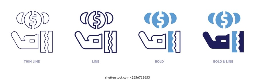 Money icon in 4 different styles. Thin Line, Line, Bold, and Bold Line. Duotone style. Editable stroke.