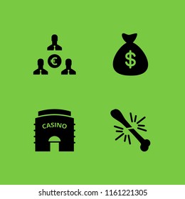 money icon. 4 money set with broke, casino, euro and money bag with dollar symbol vector icons for web and mobile app