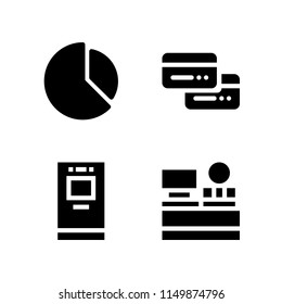 money icon. 4 money set with chart, credit cards, cashier and atm vector icons for web and mobile app