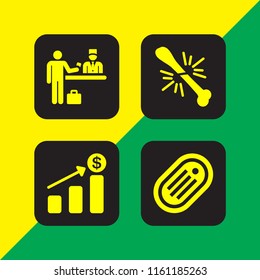 money icon. 4 money set with increased revenue, token, check in and broke vector icons for web and mobile app