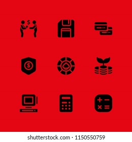 money icon. 9 money set with calculator, investment, sell and save vector icons for web and mobile app