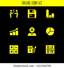 money icon. 9 money set with chart, calculator, graph and sell vector icons for web and mobile app