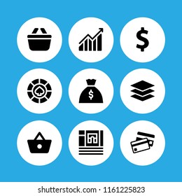money icon. 9 money set with graph, layers icon, dollar symbol and casino vector icons for web and mobile app