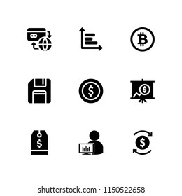 money icon. 9 money set with payment, price, graph and bitcoin vector icons for web and mobile app