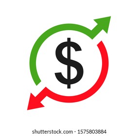 Money icon with arrows, capital decrease and increase, dollar rate increase, investment concept – vector