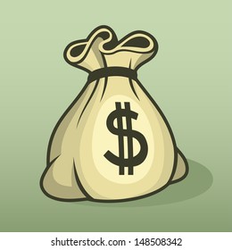 Money icon with bag, color vector.