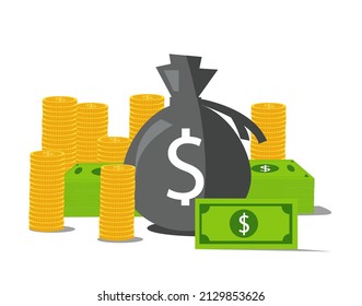 Money icon with bag, vector. 