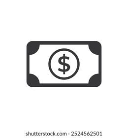 Icono de dinero. Icono de nota bancaria de color negro plano.