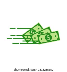 Money icon. Banknote Dollar bill flying from sender to receiver.finance concepts