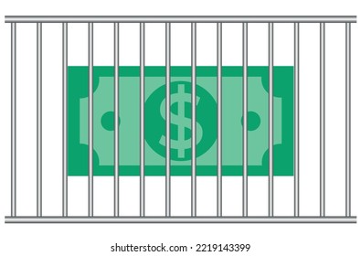 Geldsymbol hinter Gittern im Gefängnis