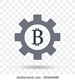 Money Icon. Bitcoin sign in gear on transparent background.