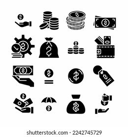 Money icon black white illustration. Stock vector.