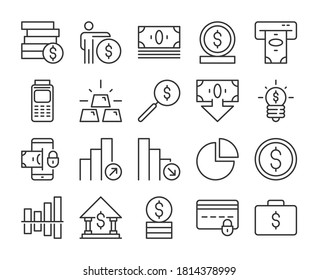 Money icon. Business and Finance line icons set. 