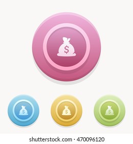 money icon or button in flat style with long shadow, isolated vector illustration on transparent background